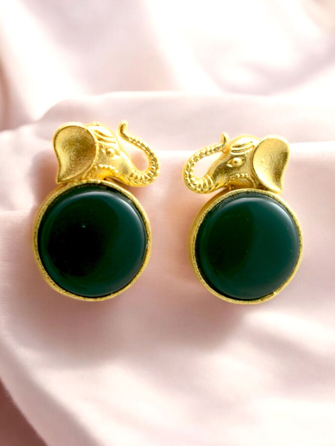 

TISHUL JEWELS Gold-Plated Artificial Stones Studded Contemporary Shaped Drop Earrings, Green