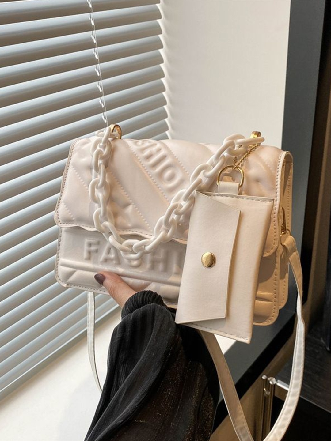 

Styli Women Textured Quilted Crossbody Sling Bag, White