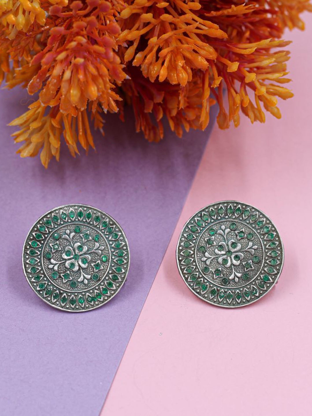 

SANGEETA BOOCHRA Silver-Plated Artificial Stones Studded Circular Studs