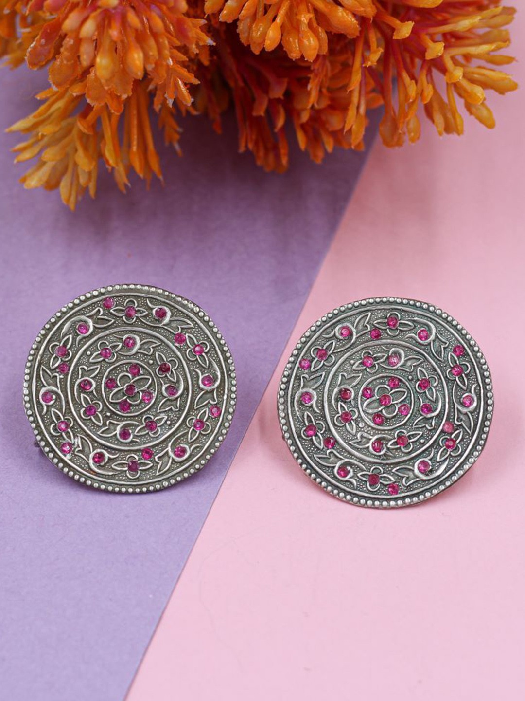

SANGEETA BOOCHRA Silver-Plated Artificial Stones Studded Circular Studs