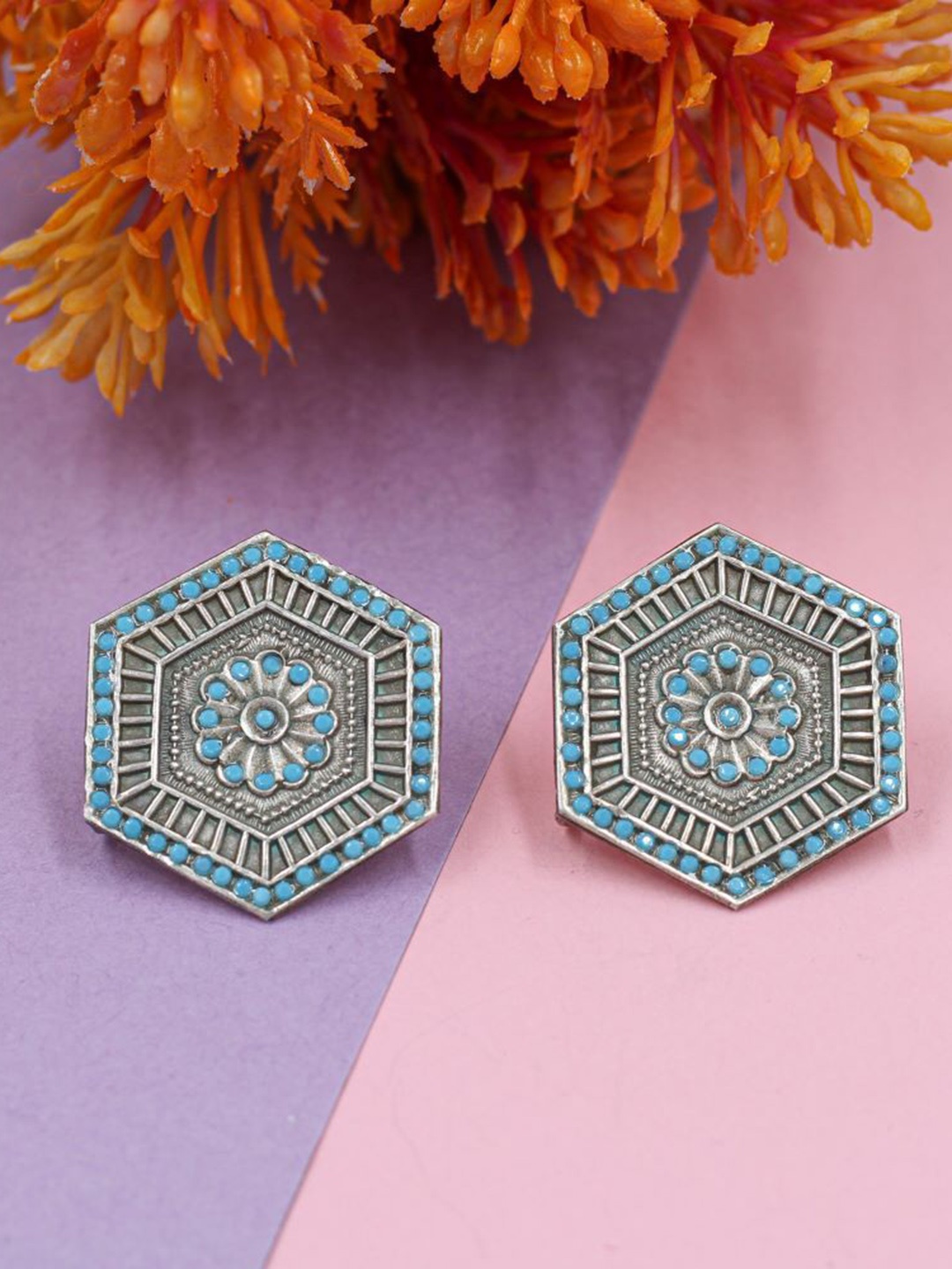 

SANGEETA BOOCHRA Silver-Plated Artificial Stones Studded Geometric Studs
