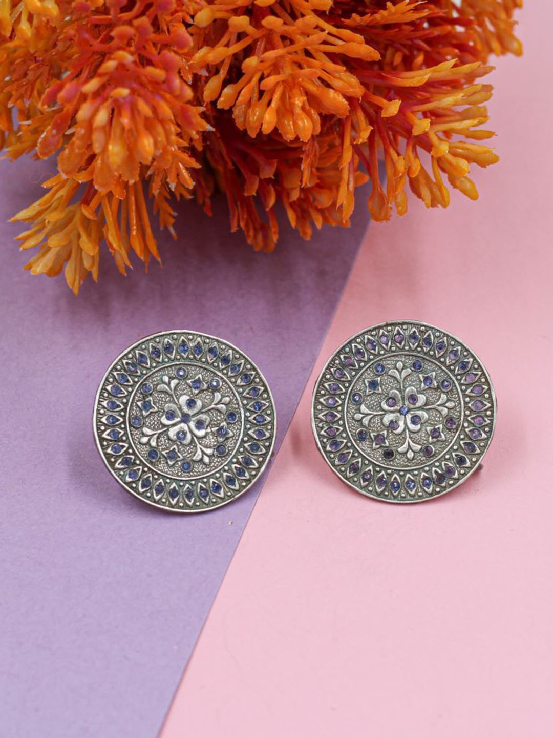 

SANGEETA BOOCHRA Silver-Plated Artificial Stones Studded Circular Studs