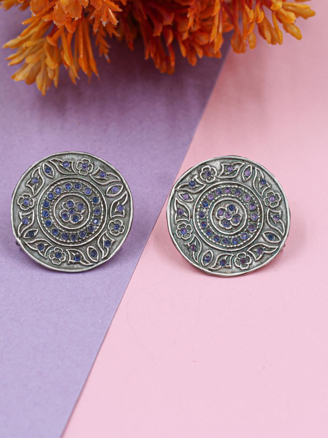 

SANGEETA BOOCHRA Silver-Plated Artificial Stones Studded Circular Studs