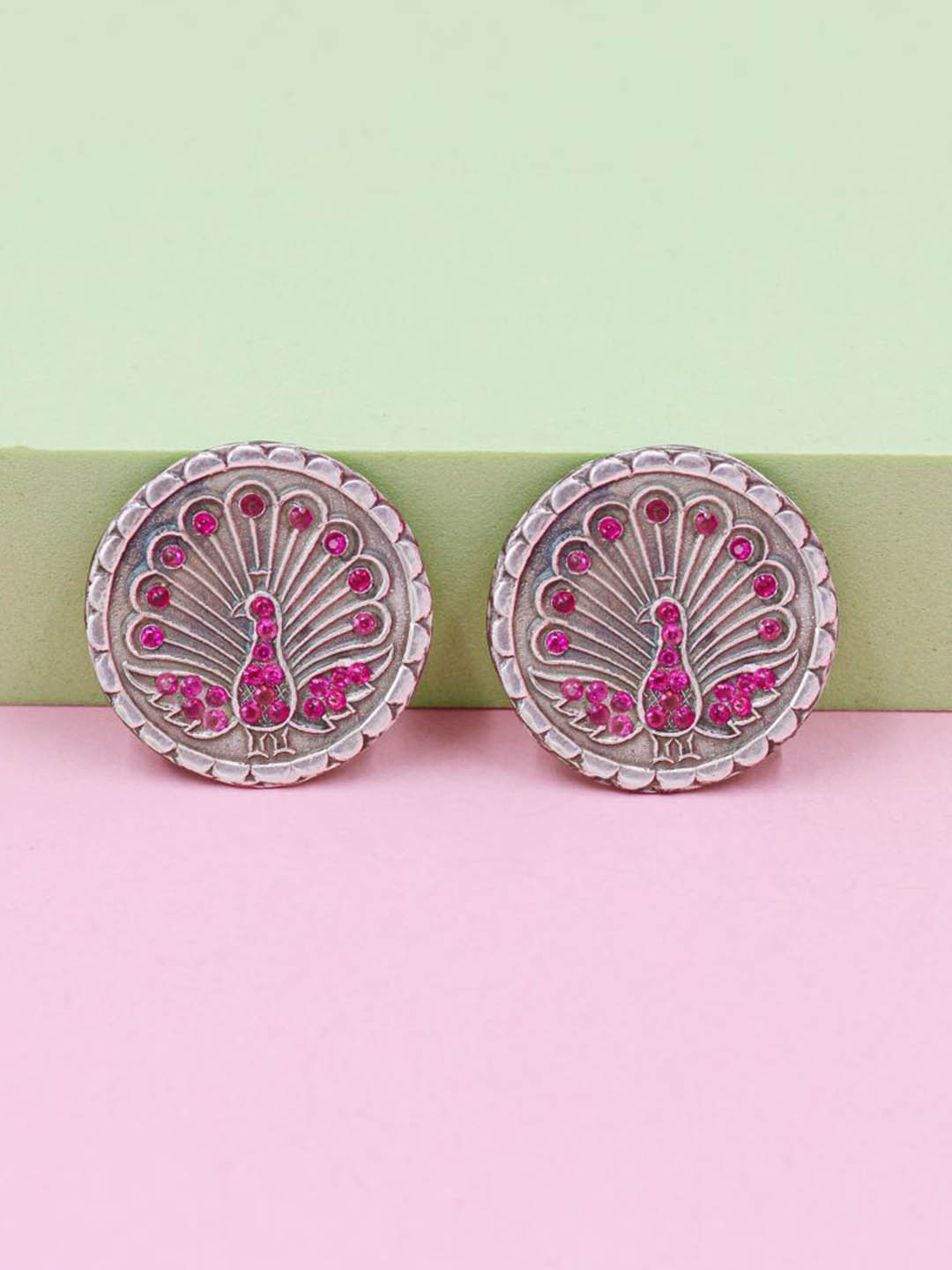 

SANGEETA BOOCHRA Silver-Plated Artificial Stones Studded Circular Studs