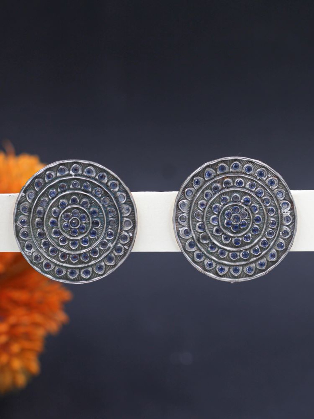 

SANGEETA BOOCHRA Silver-Plated Artificial Stones Studded Circular Studs