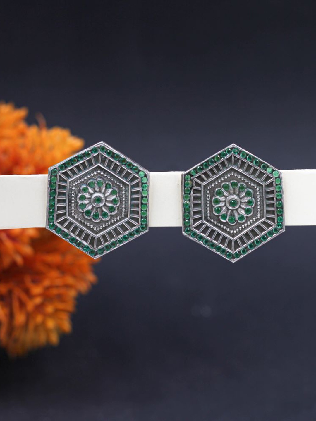 

SANGEETA BOOCHRA Silver-Plated Artificial Stones Studded Geometric Studs