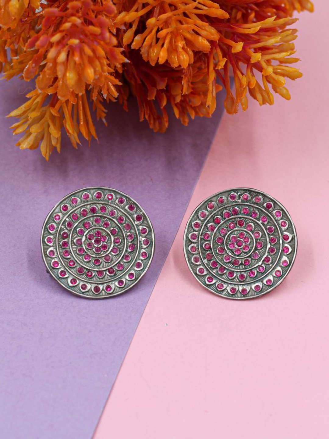 

SANGEETA BOOCHRA Silver-Plated Artificial Stones Studded Circular Studs