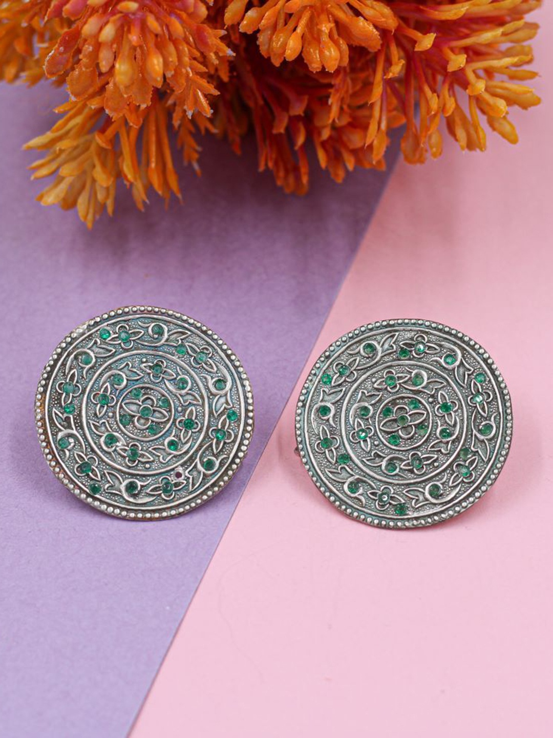 

SANGEETA BOOCHRA Silver-Plated Artificial Stones Studded Circular Studs