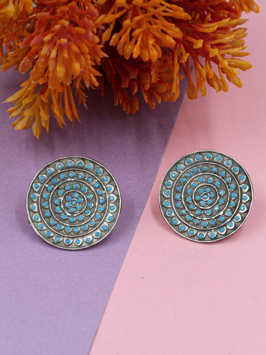 

SANGEETA BOOCHRA Silver-Plated Artificial Stones Studded Circular Studs