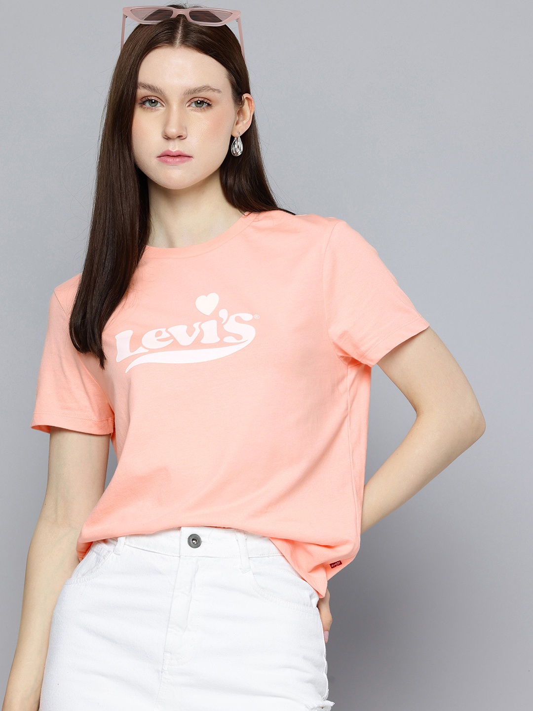 

Levis Pure Cotton Brand Logo Printed T-shirt, Peach