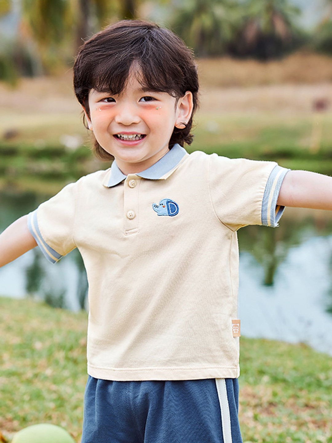

LULU & SKY Boys Solid Henley Neck Cotton T-shirt, Off white