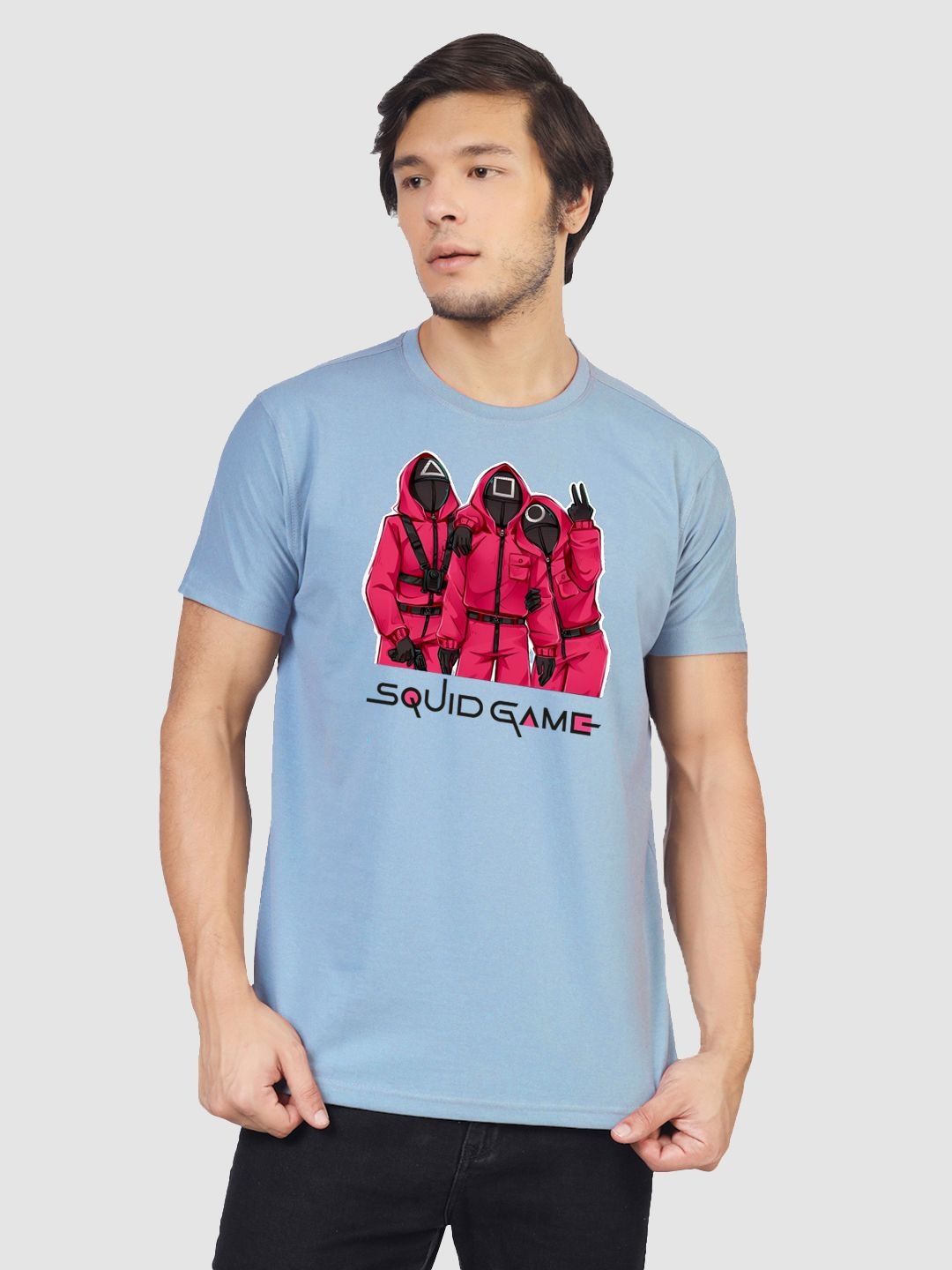

Greylongg Men Graphic Printed Round Neck Cotton T-shirt, Blue