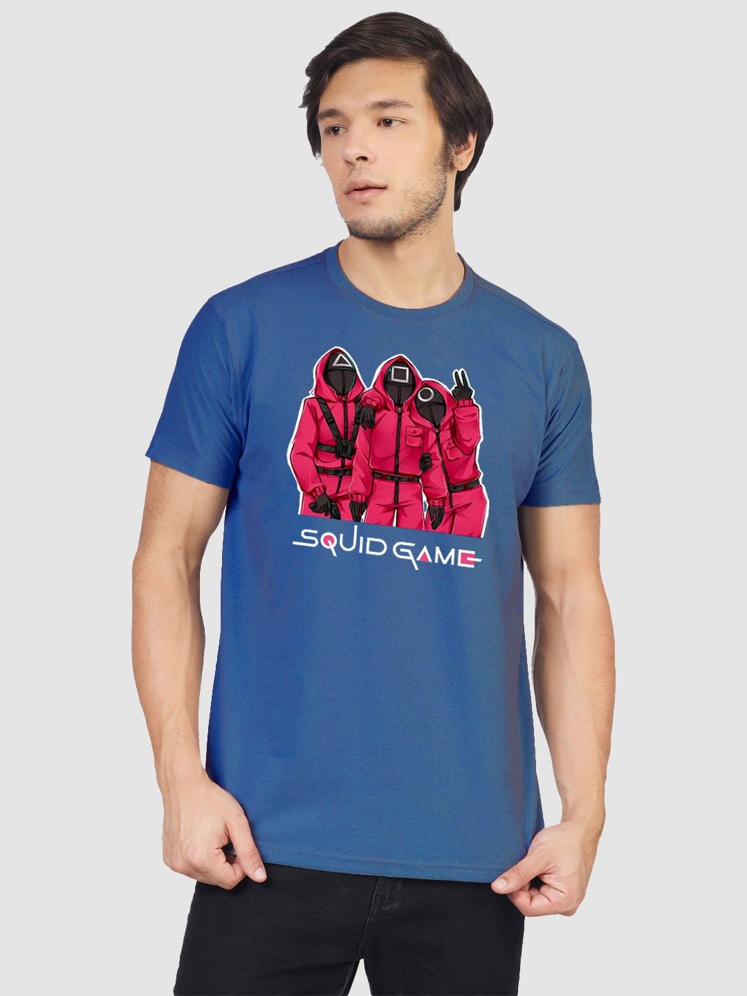 Greylongg Men Graphic Printed Round Neck Cotton T-shirt, Blue