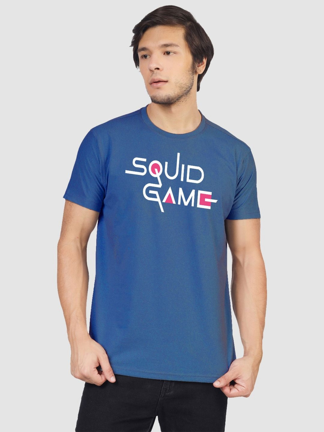 

Greylongg Men Typography Printed Round Neck Cotton T-shirt, Blue