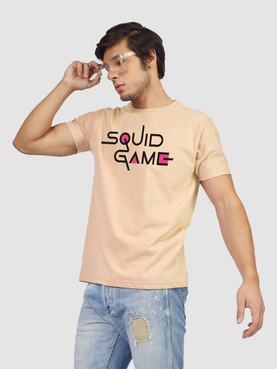 

Greylongg Men Typography Printed Round Neck Cotton T-shirt, Beige