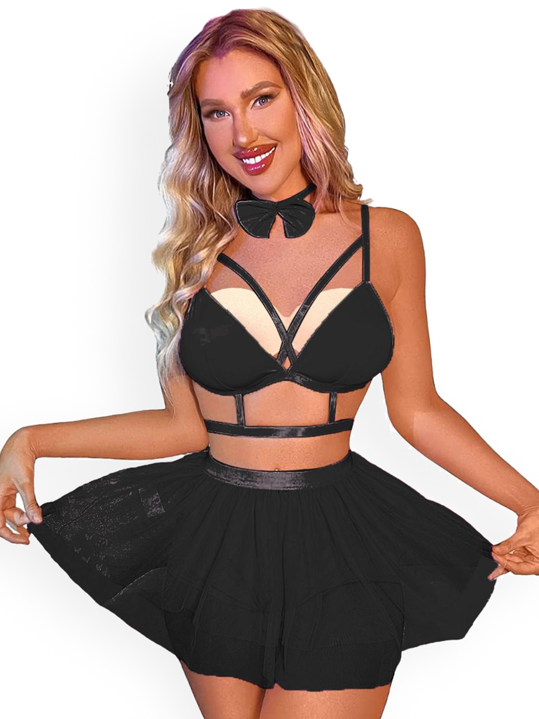 

VAGHBHATT Net Baby Doll, Black