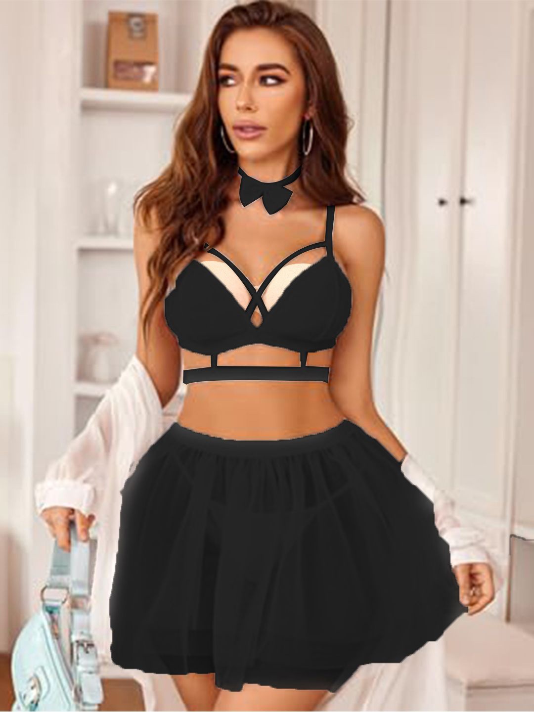 

VAGHBHATT Net Baby Doll, Black