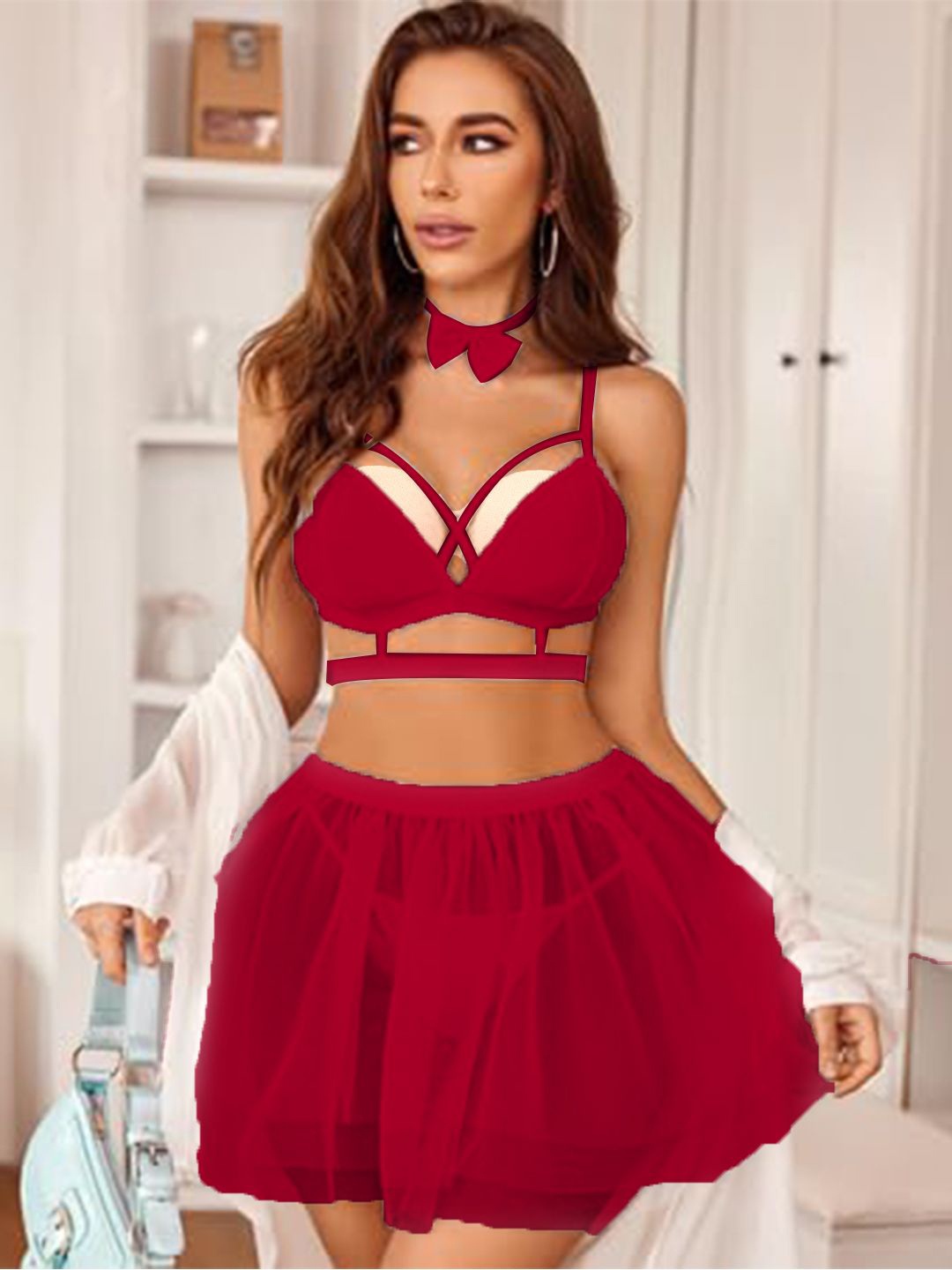 

VAGHBHATT Net Baby Doll, Red