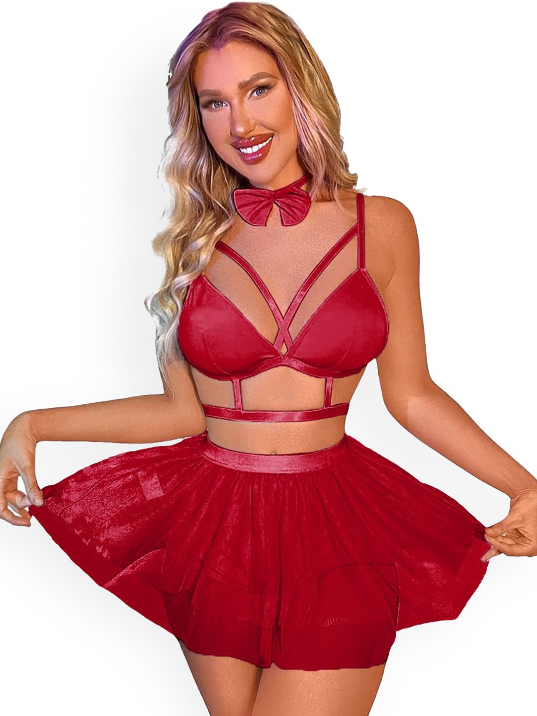 

VAGHBHATT Net Baby Doll, Red