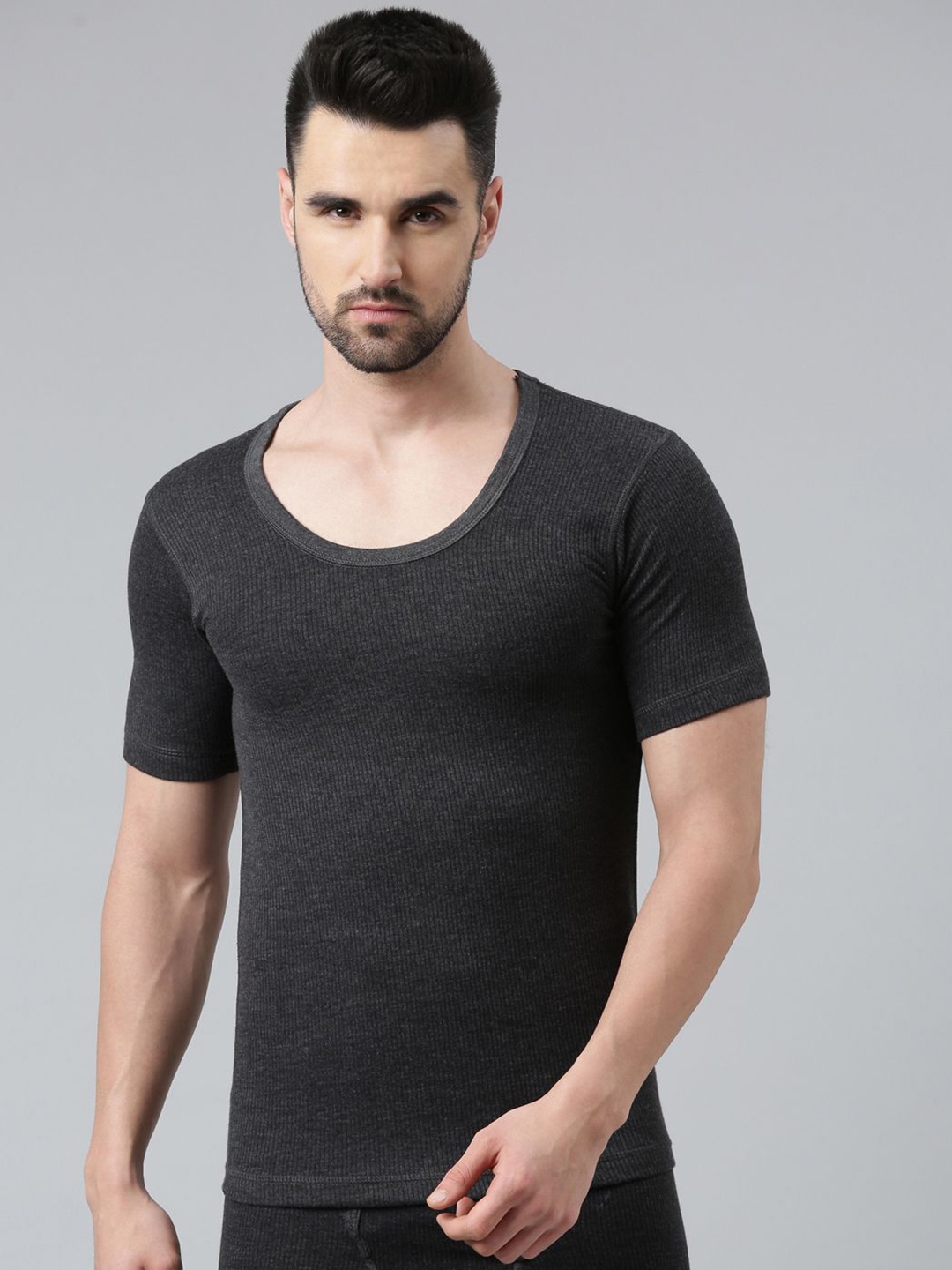 

DIXCY SCOTT Men Round Neck Skinny Fit Thermal Top, Grey