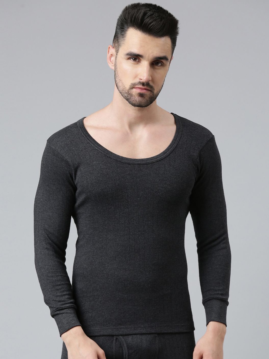 

DIXCY SCOTT Men Solid Round Neck Long Sleeves Thermal Top, Grey