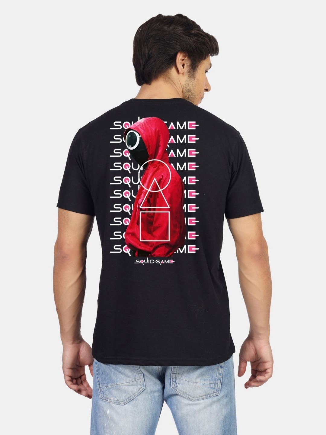 Greylongg Men Graphic Printed Round Neck Cotton T-shirt, Black