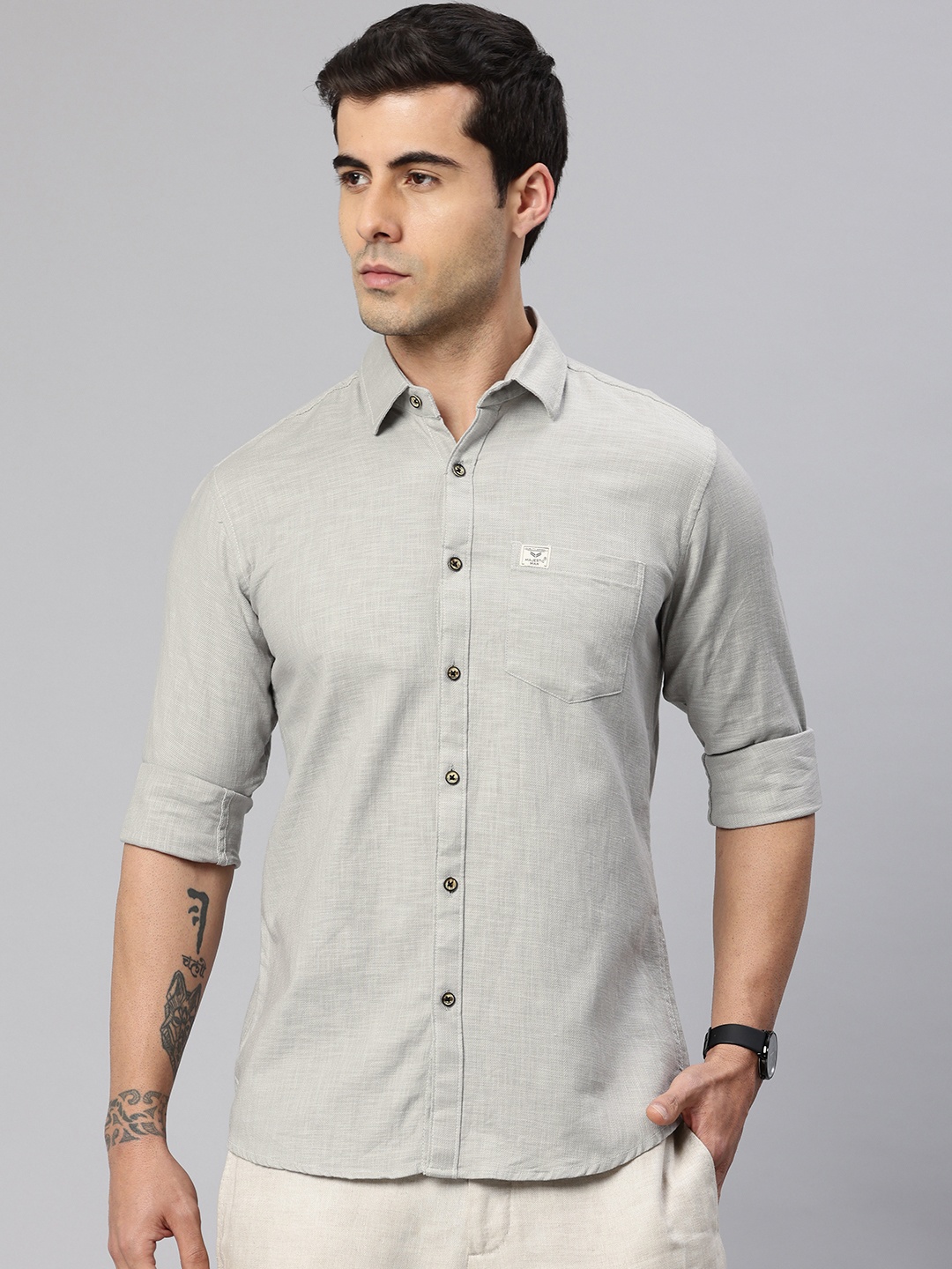 

Majestic Man Pure Cotton Smart Slim Fit Opaque Casual Shirt, Grey