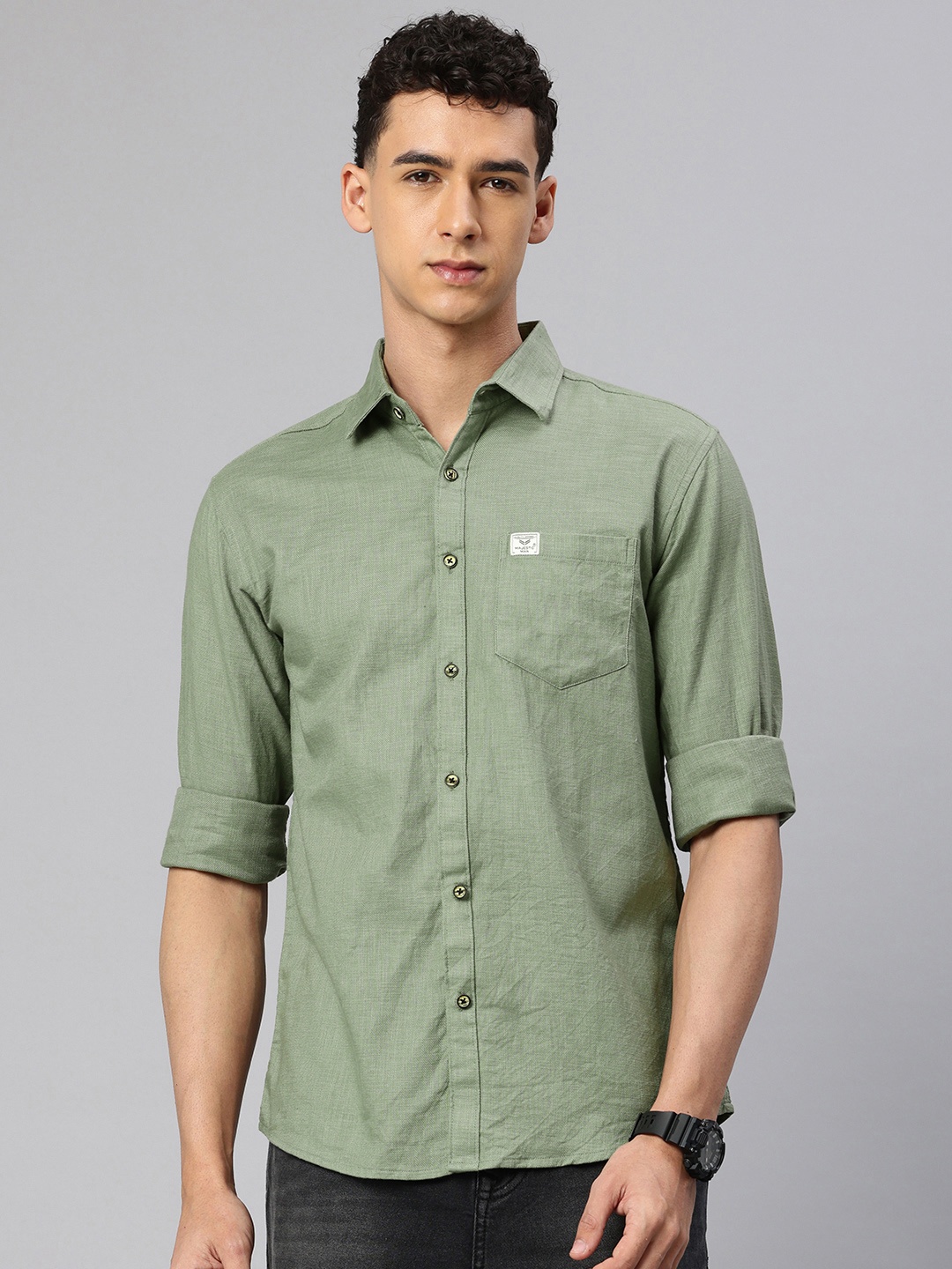 

Majestic Man Pure Cotton Slim Fit Casual Shirt, Green