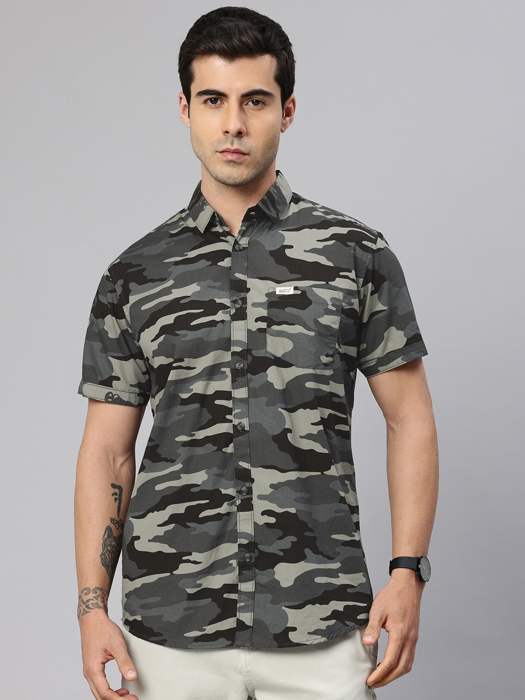 

Majestic Man Pure Cotton Camouflage Printed Slim Fit Casual Shirt, Grey
