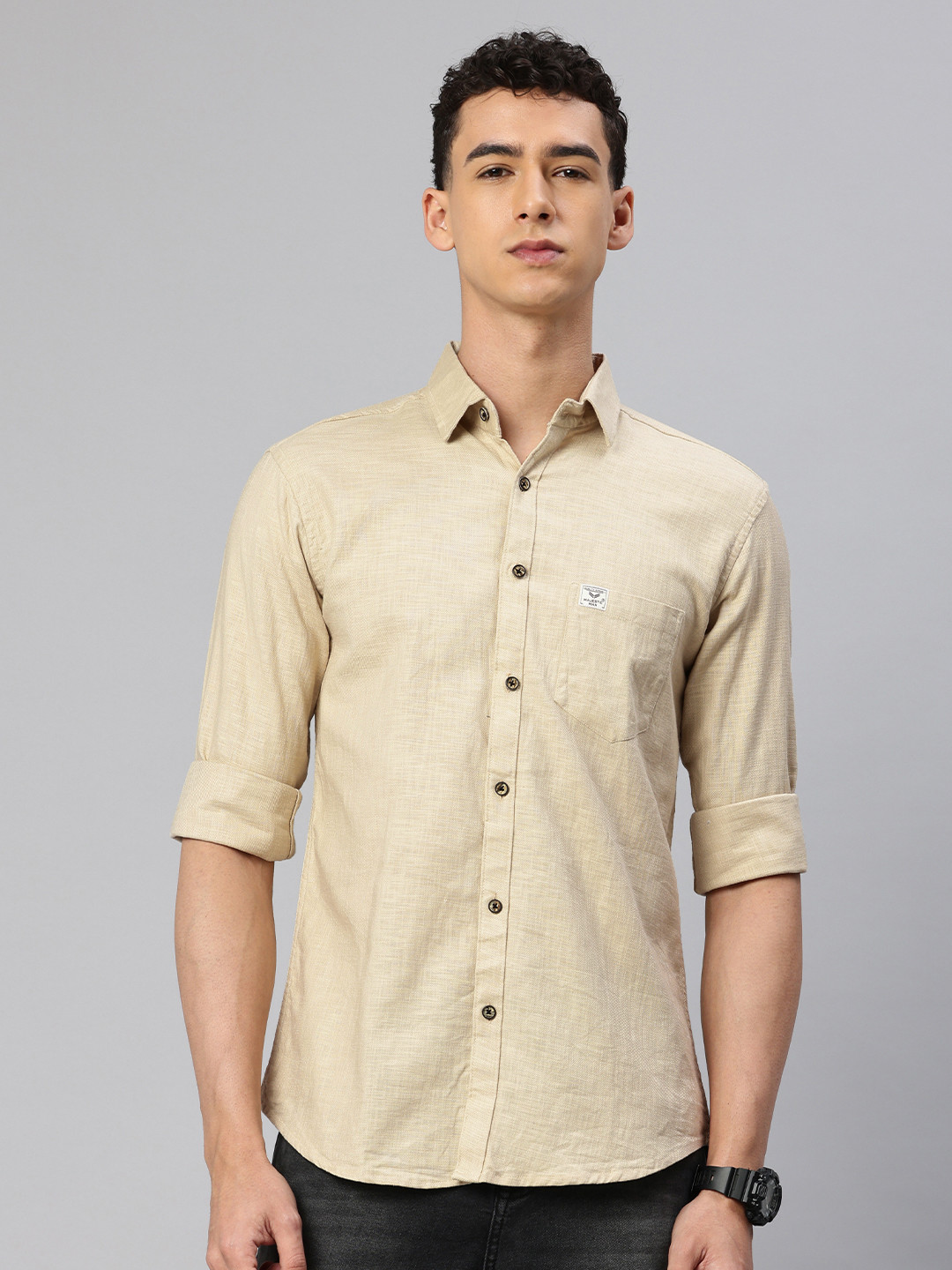 

Majestic Man Pure Cotton Slim Fit Casual Shirt, Beige