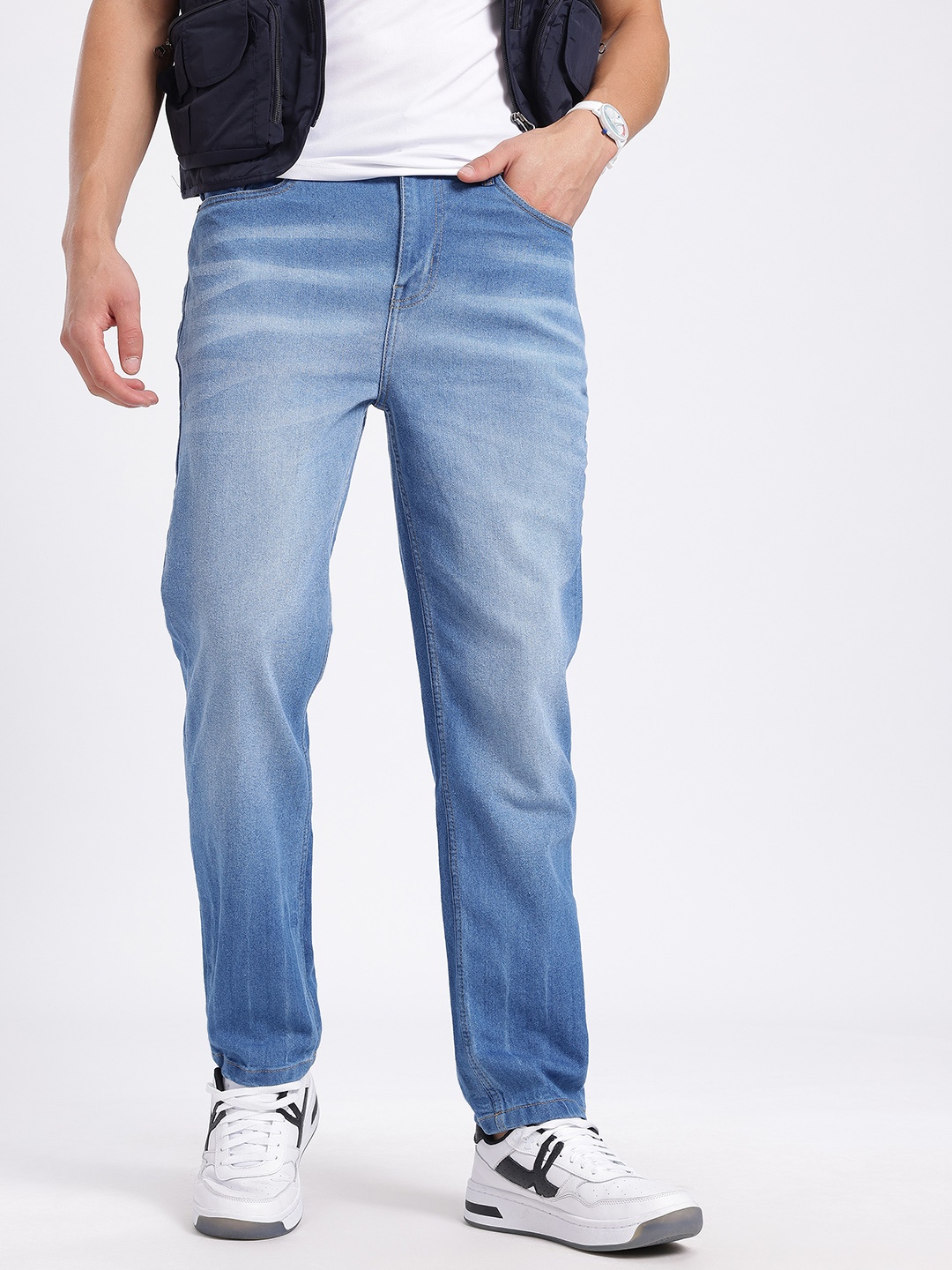 

glitchez Men Faded Flex Tapered Fit Jeans, Blue
