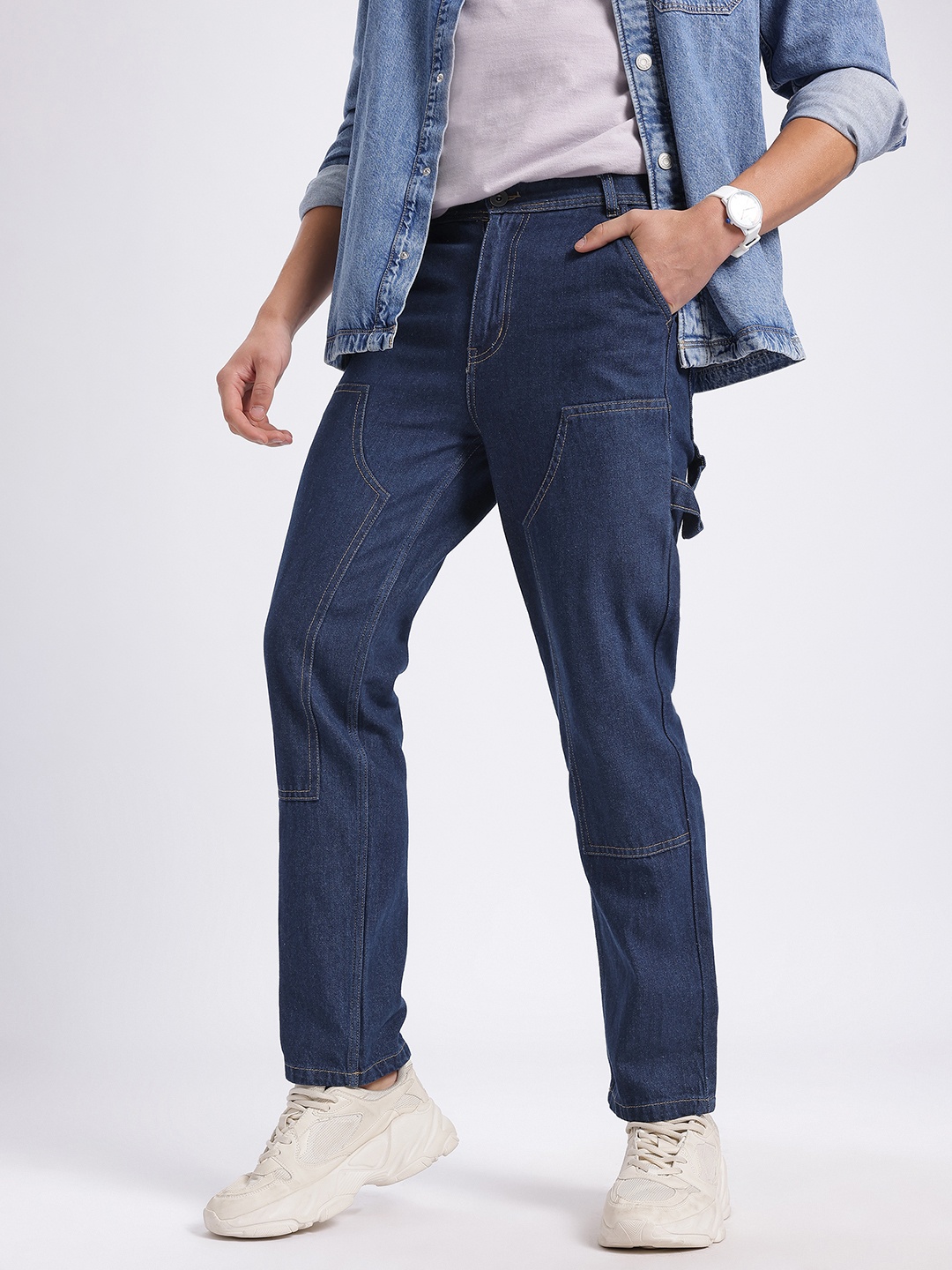 

glitchez Men Relaxed Drip Jeans, Navy blue