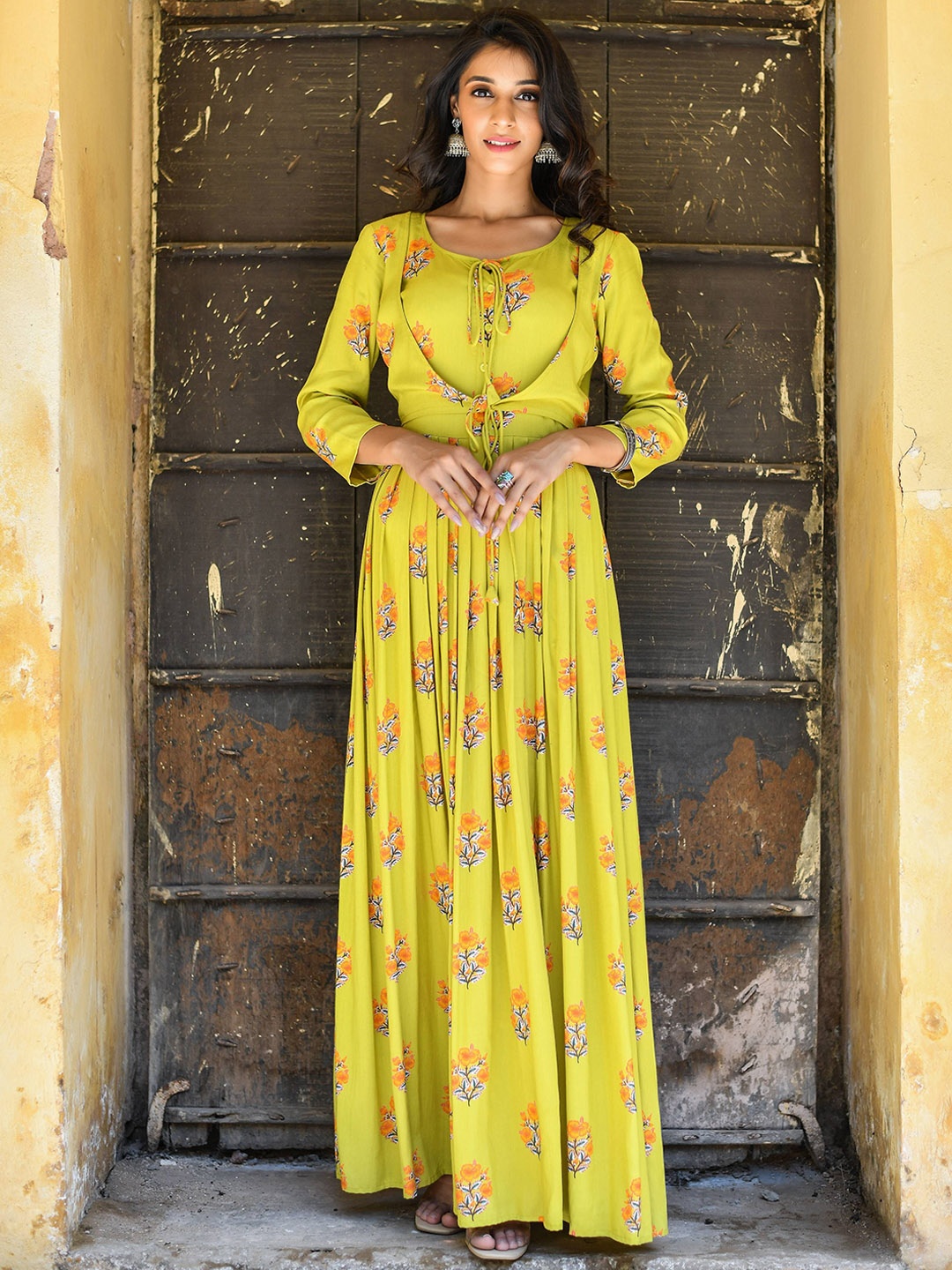 

Anastay Clothing Printed Empire Ethnic Dress, Green