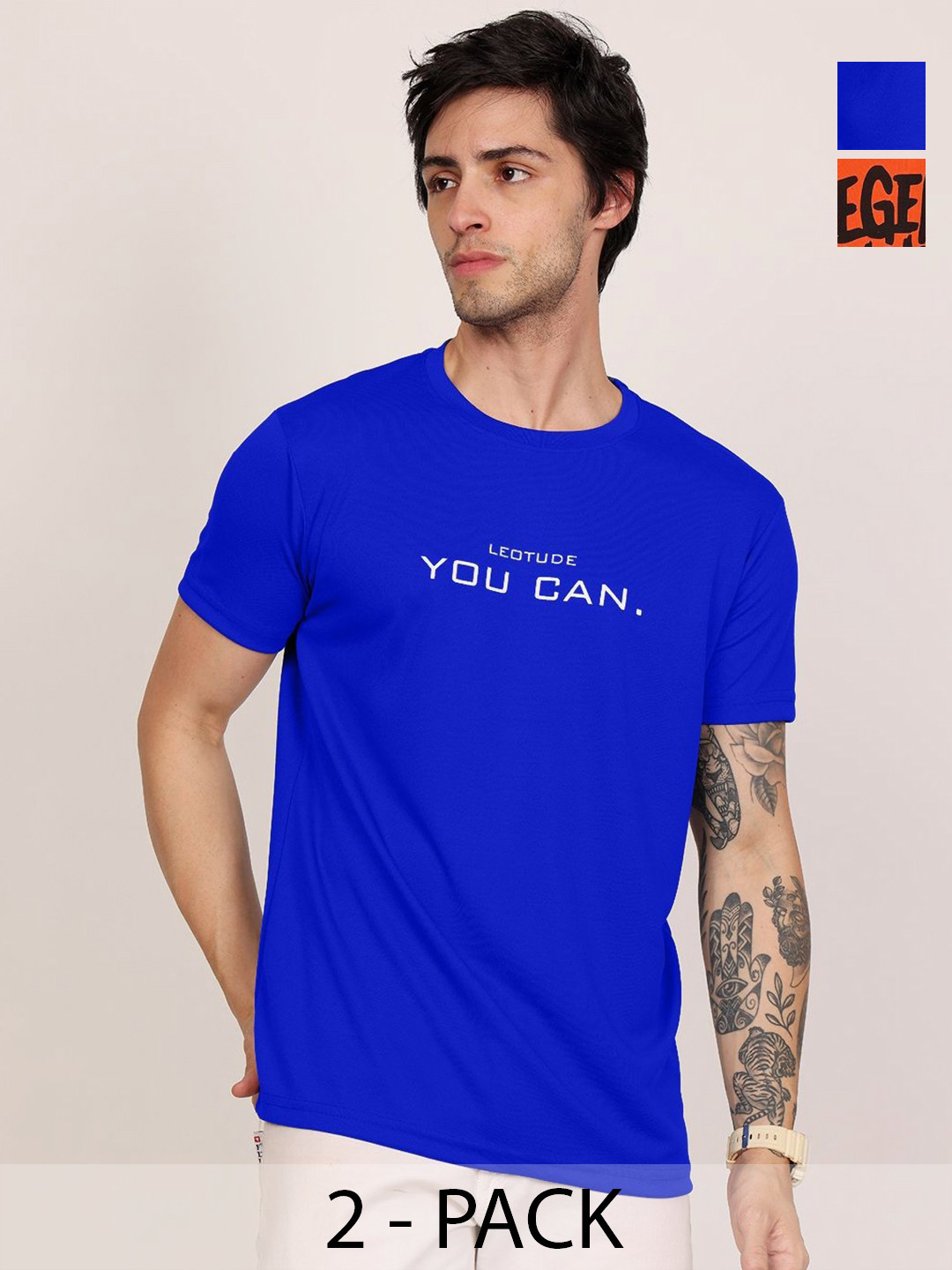 

Leotude Men Pack Of 2 Typography Printed Round Neck Oversized T-shirts, Blue