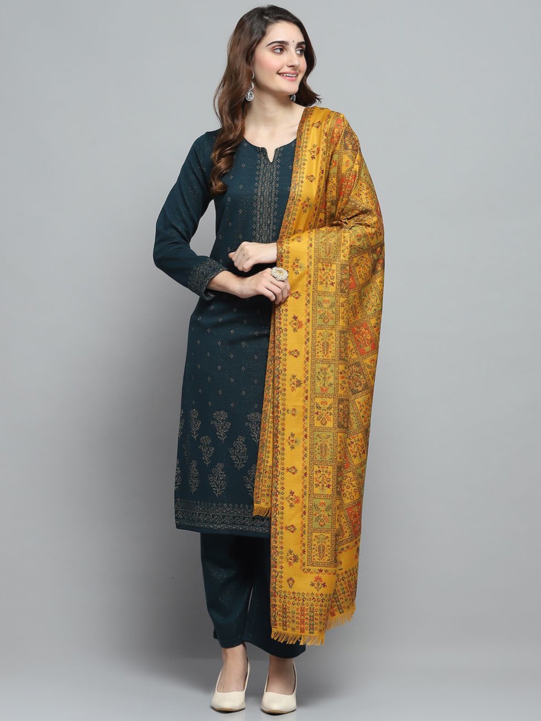 

Monte Carlo Ethnic Motifs Woven Design Shawl, Mustard