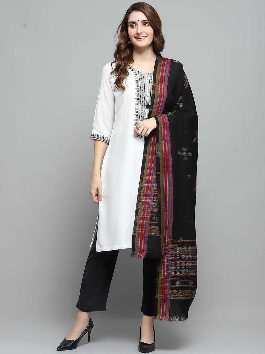 

Monte Carlo Geometric Woven Design Shawl, Black