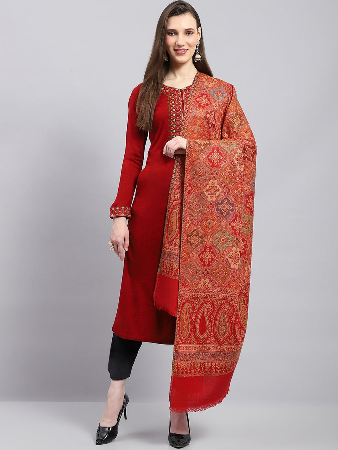 

Monte Carlo Women Paisley Woven Design Acrylic Shawl, Red