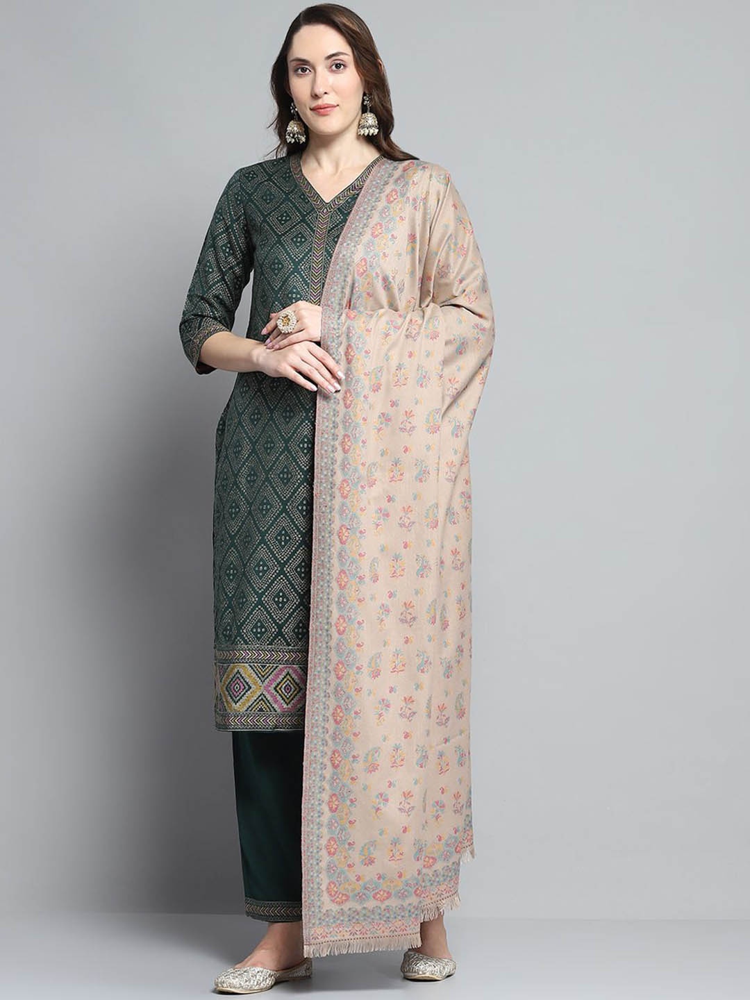 

Monte Carlo Floral Woven Design Shawl, Beige