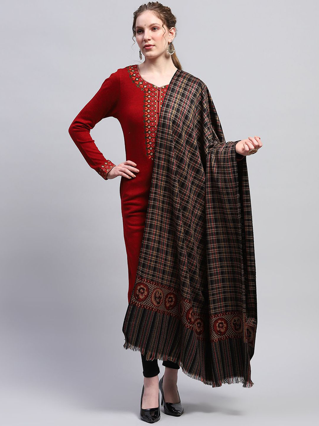 

Monte Carlo Women Woven Design Acrylic Shawl, Black