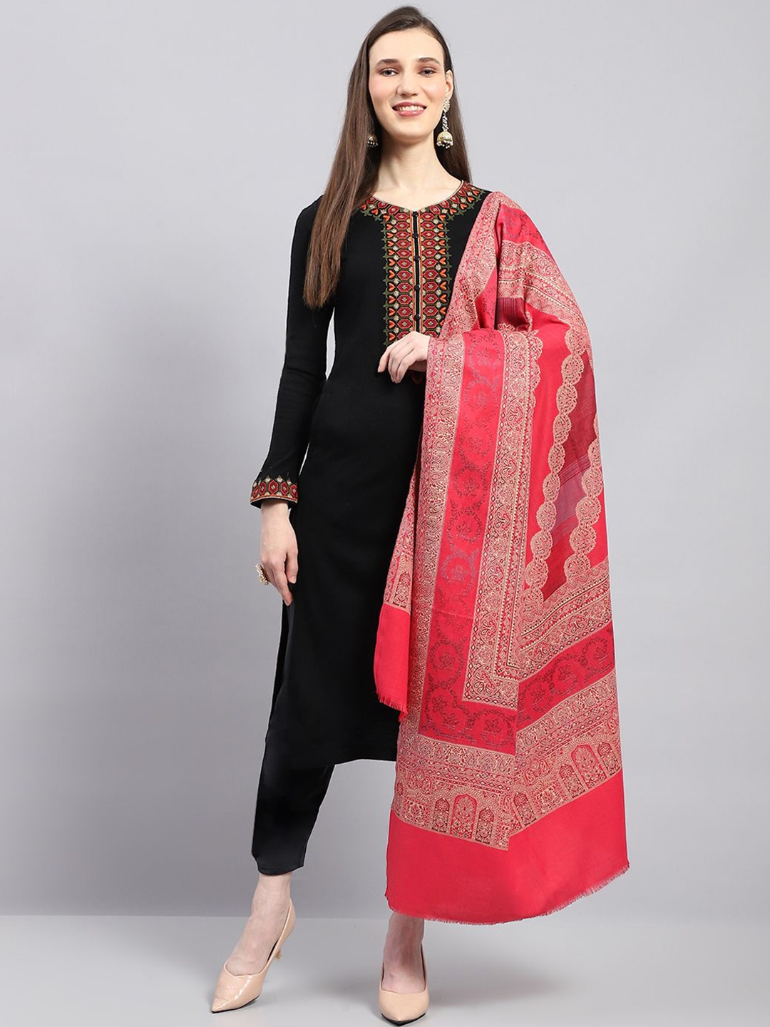 

Monte Carlo Women Woven Design Acrylic Shawl, Red