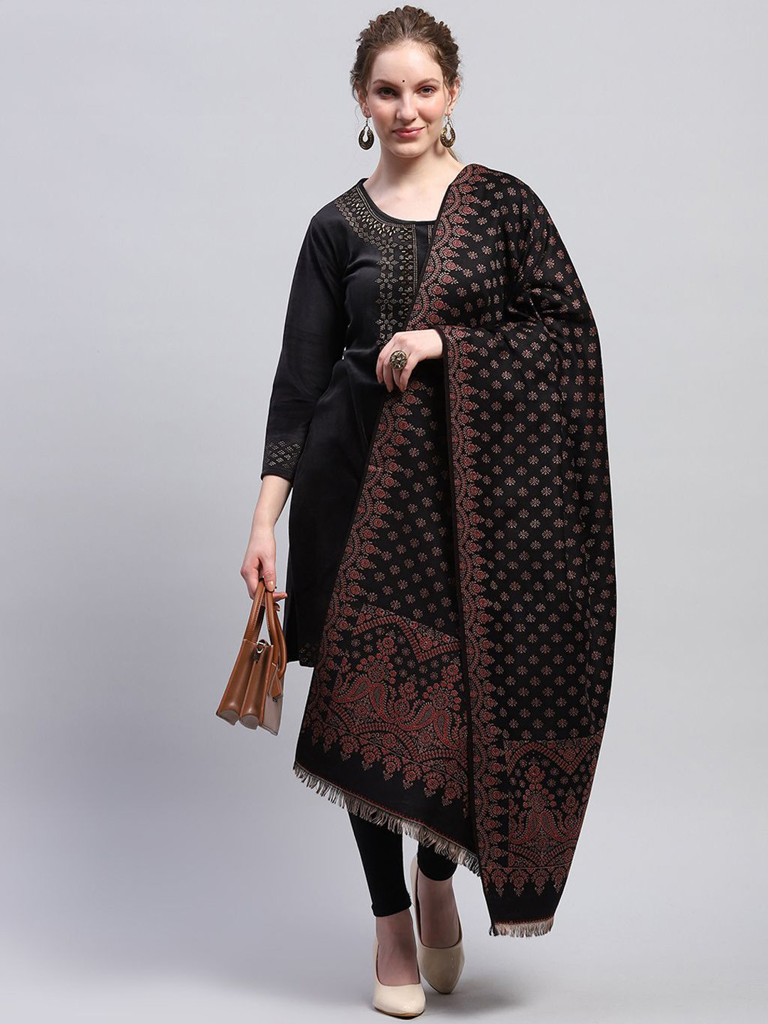 

Monte Carlo Women Woven Design Acrylic Shawl, Black