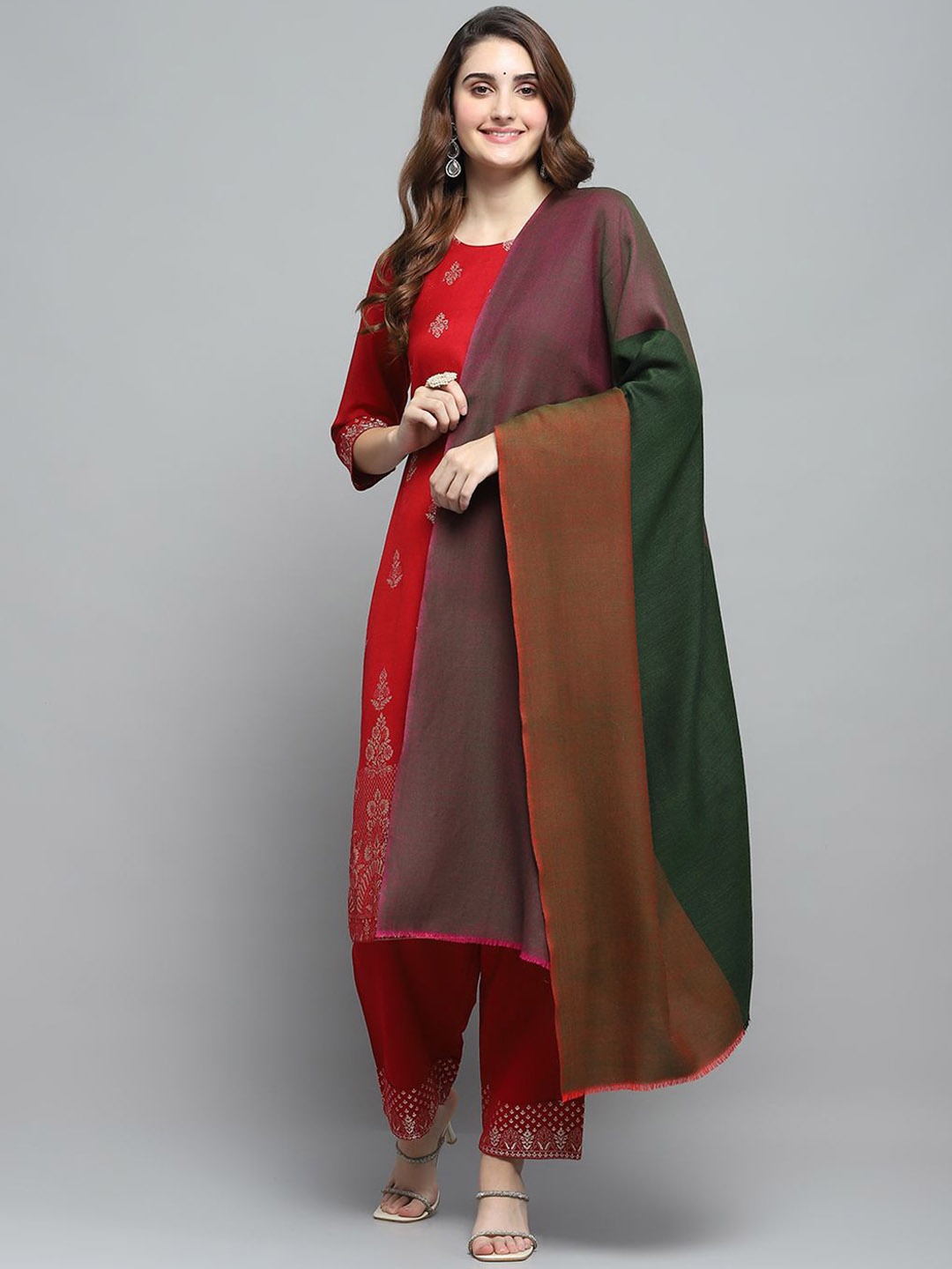 

Monte Carlo Colourblocked Woven Design Shawl, Green