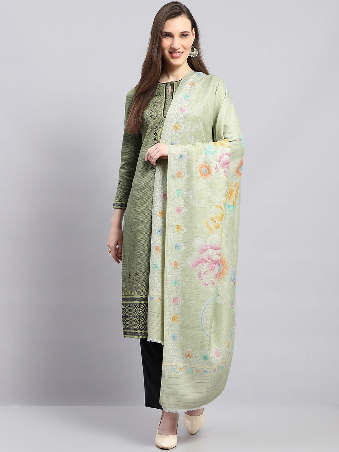 

Monte Carlo Women Floral Printed Acrylic Shawl, Green