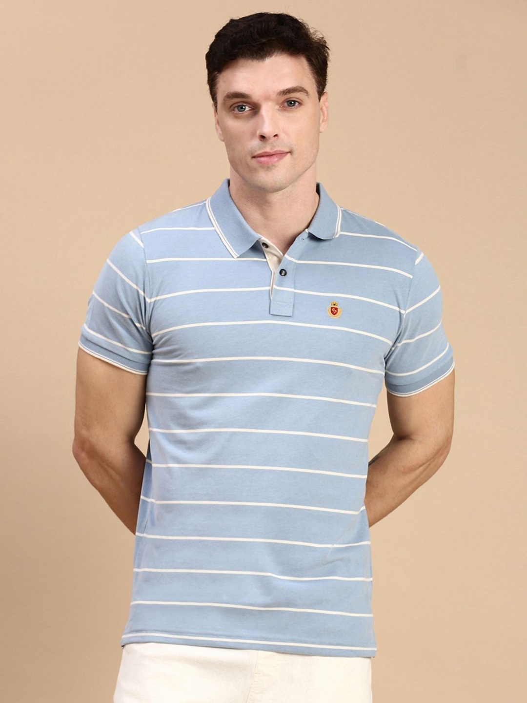 

Classic Polo Men Striped Polo Collar Cotton Slim Fit T-shirt, Blue