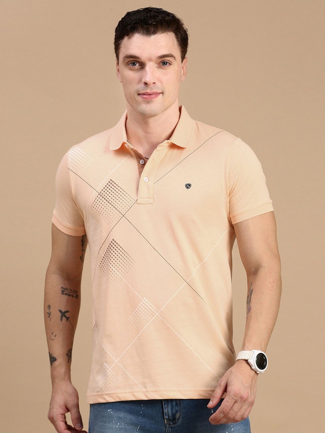 

Classic Polo Men Striped Polo Collar Cotton Slim Fit T-shirt, Orange