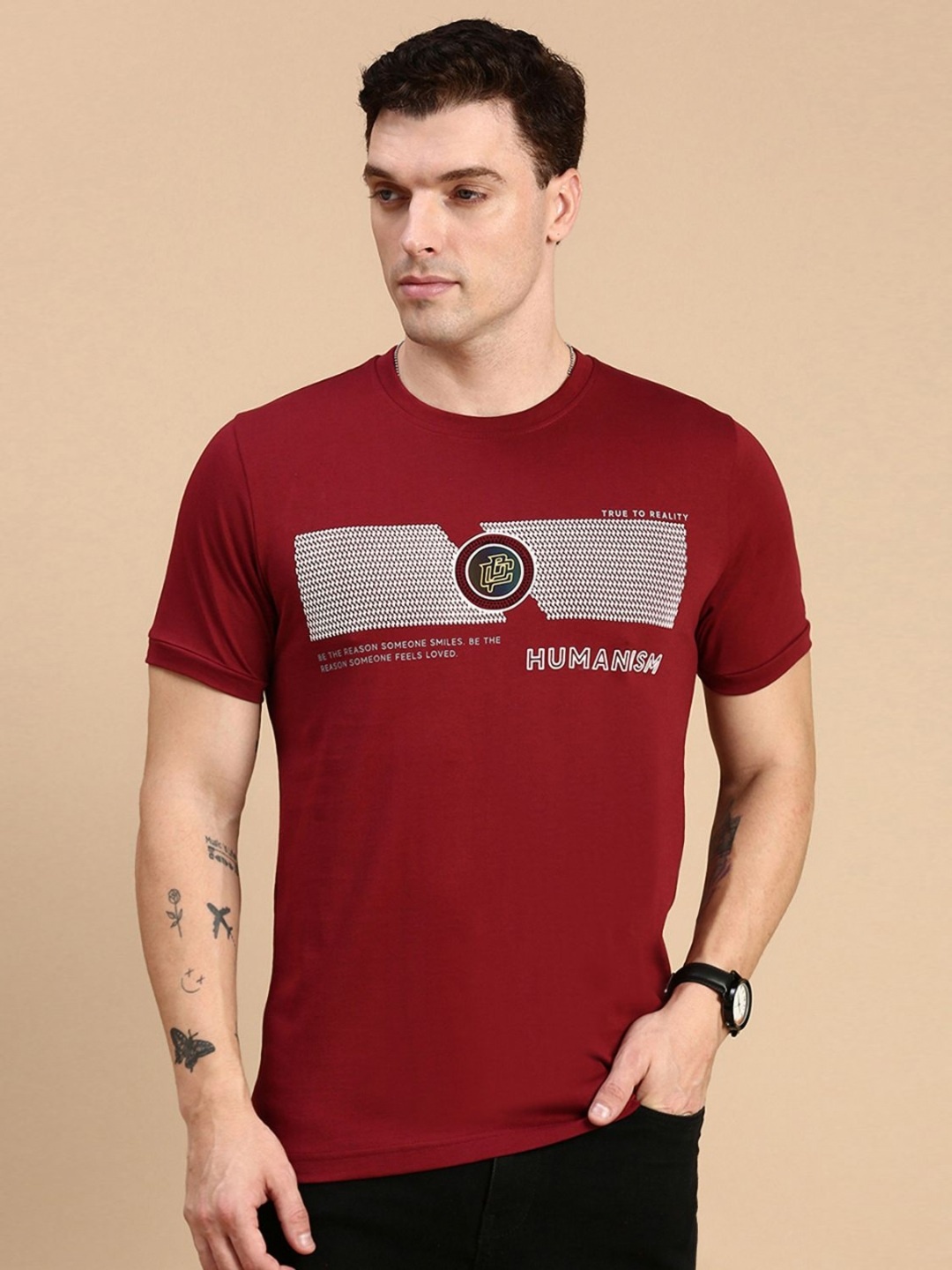 

Classic Polo Men Graphic Printed Round Neck Cotton Slim Fit T-shirt, Maroon
