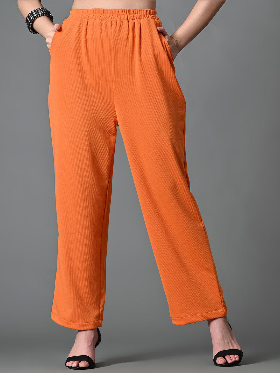 

DressBerry Women Comfort Loose Fit High-Rise Wrinkle Free Trousers, Orange