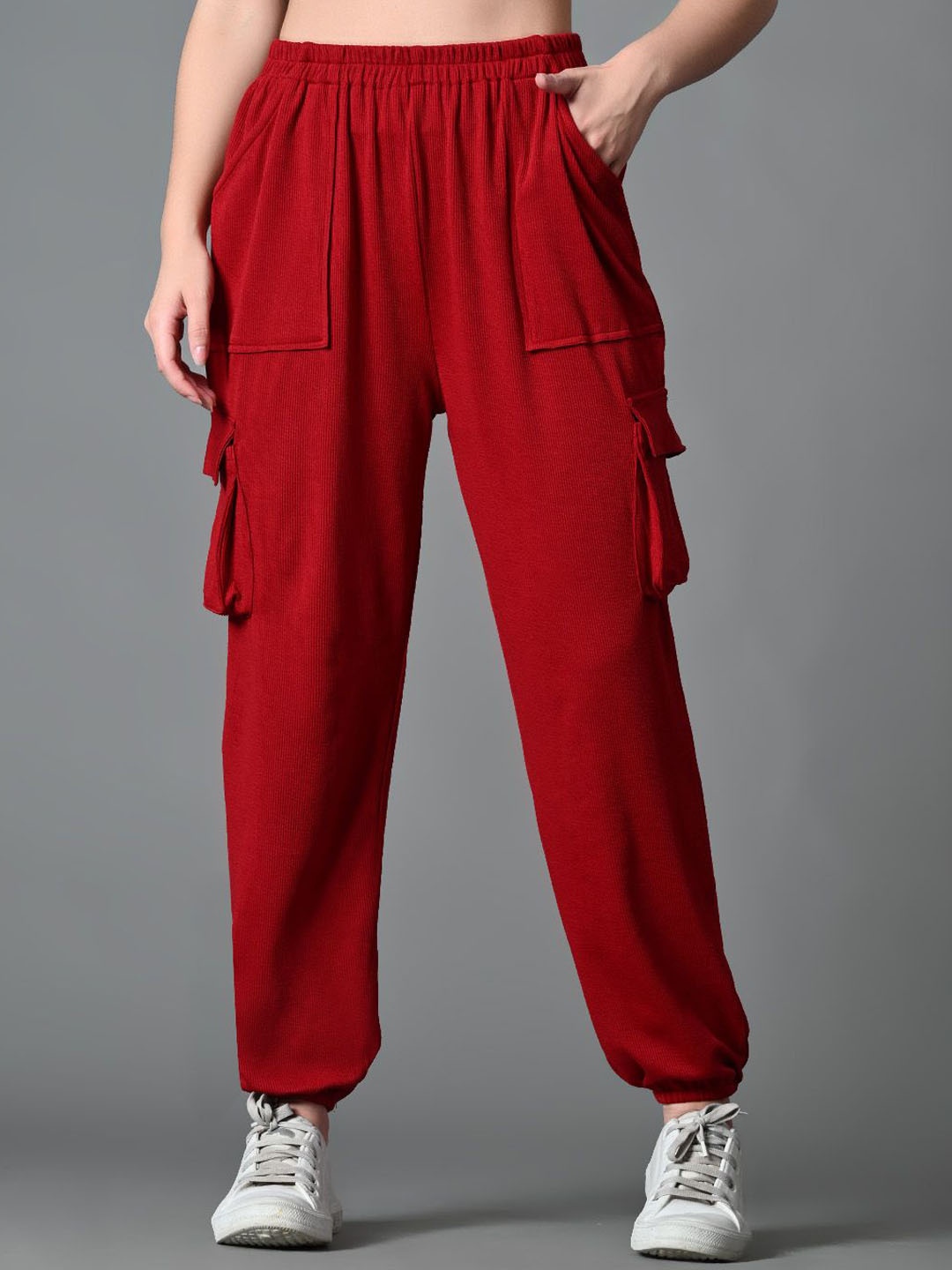 

DressBerry Women Comfort Loose Fit High-Rise Wrinkle Free Cargos Trousers, Maroon