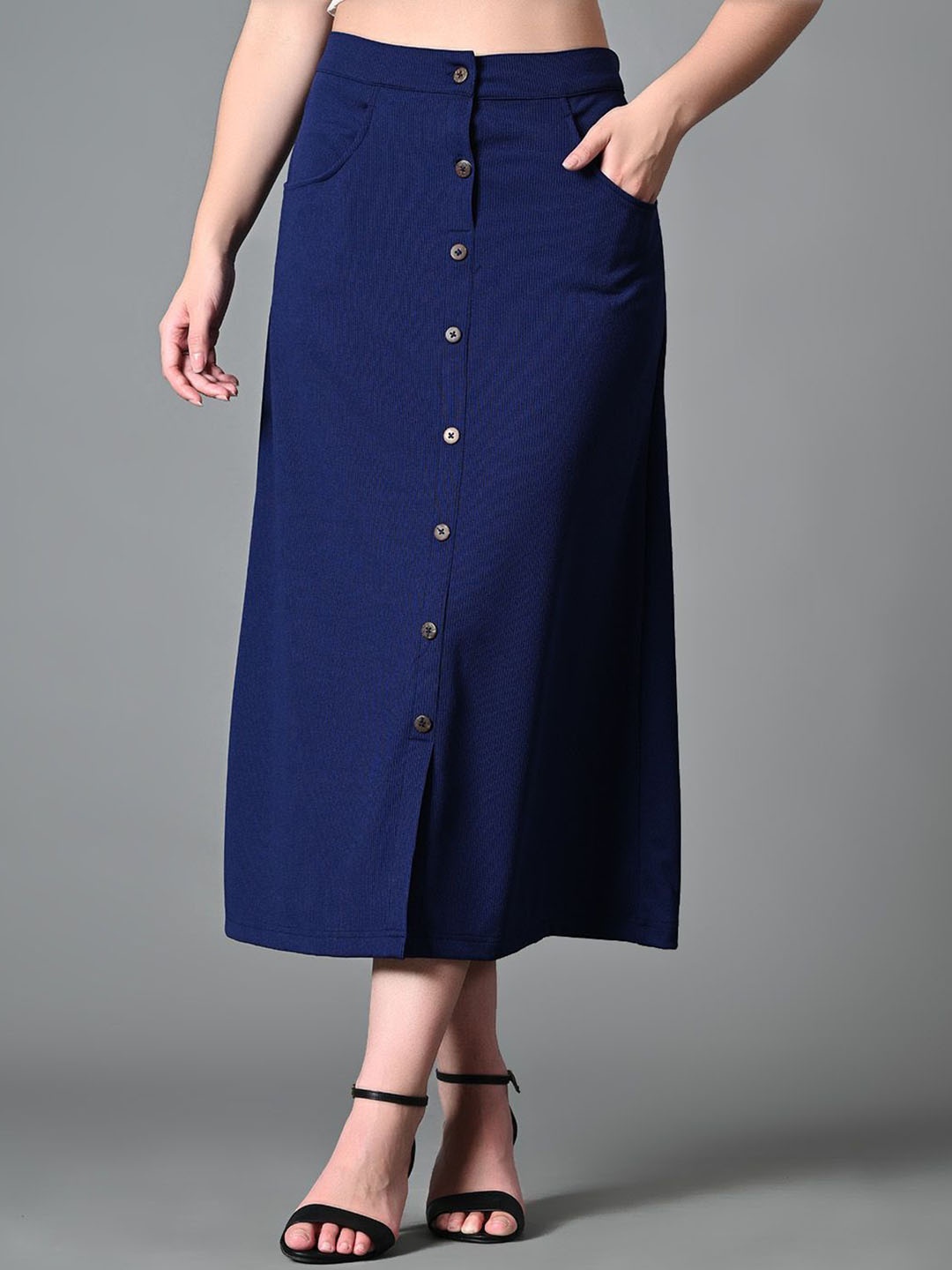 

DressBerry A-Line Midi Slit Skirt, Navy blue
