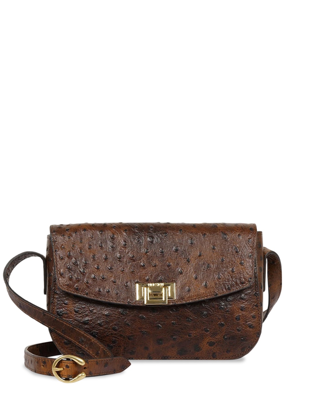

Hidesign Women Textured Leather Structured Sling Bag, Brown